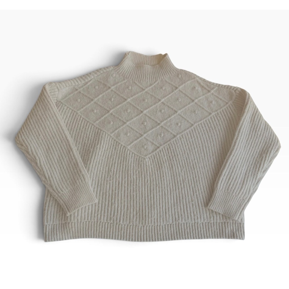 Calvin Klein Sweater Women Med Ivory GUC Ribbed Diamond Geometric Knit Mock Neck